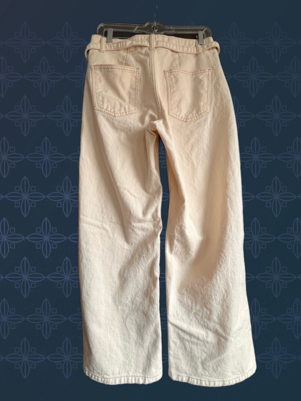Zara High-Waist Cream 100% Cotton Wide Leg Contrast Stitch Jeans Size 6 - Picture 2 of 16